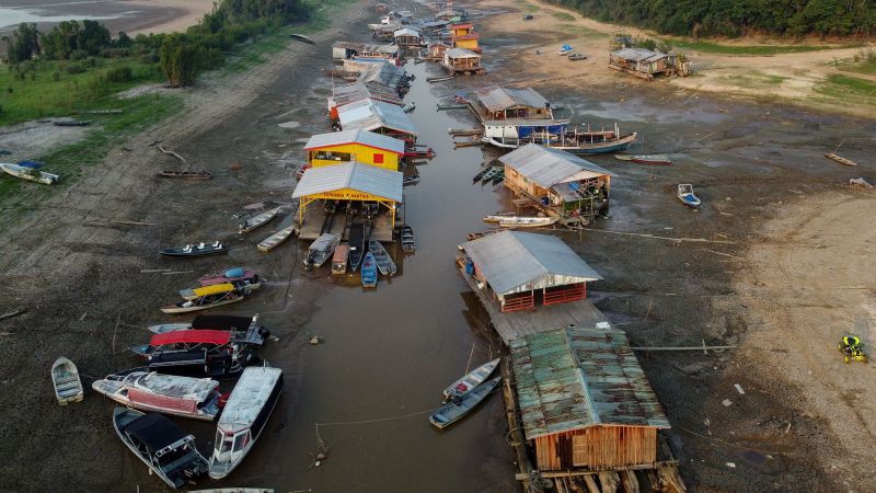 Amazon drought: Floating village stranded on dry lakebed as extreme drought grips the Amazon