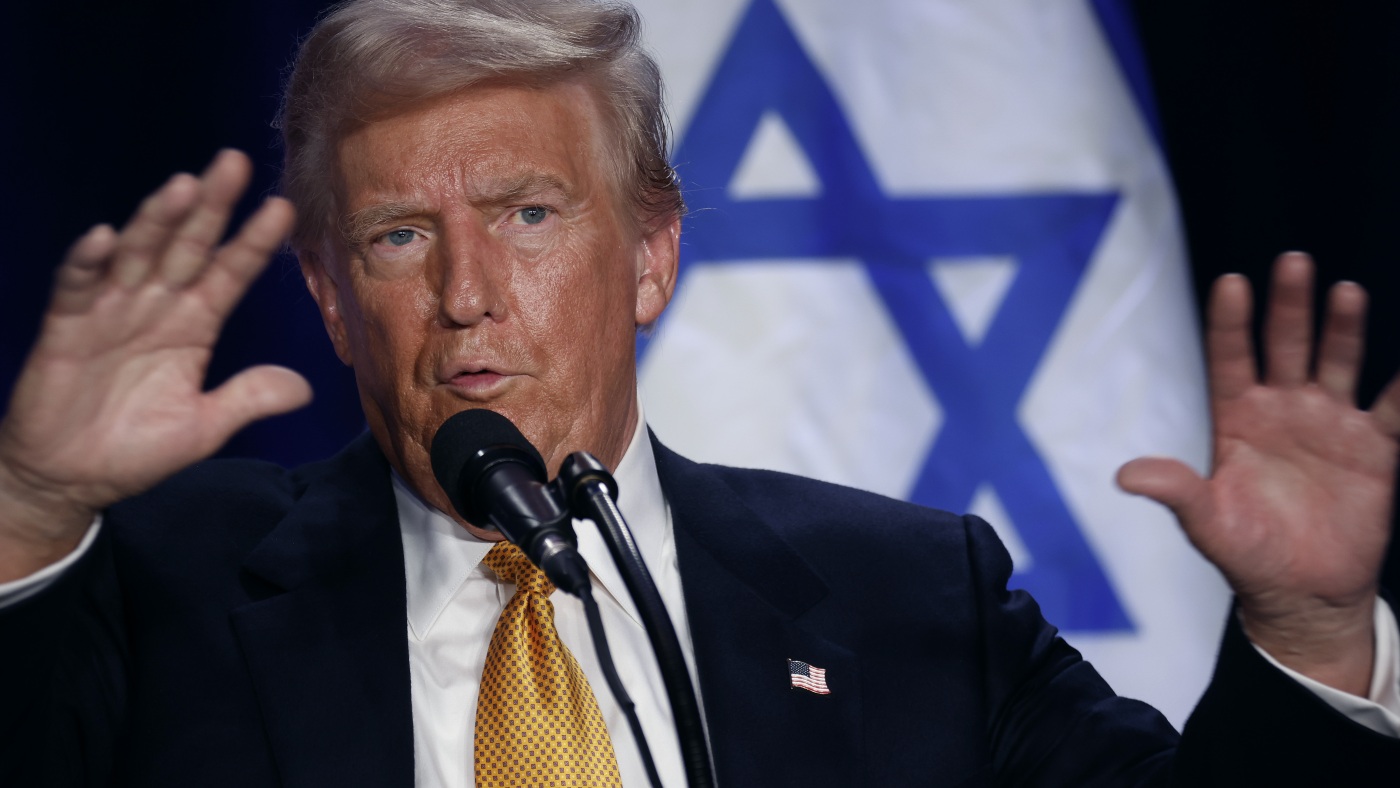 Trump says he’s Israel’s protector, warns Jewish voters against supporting Harris : NPR