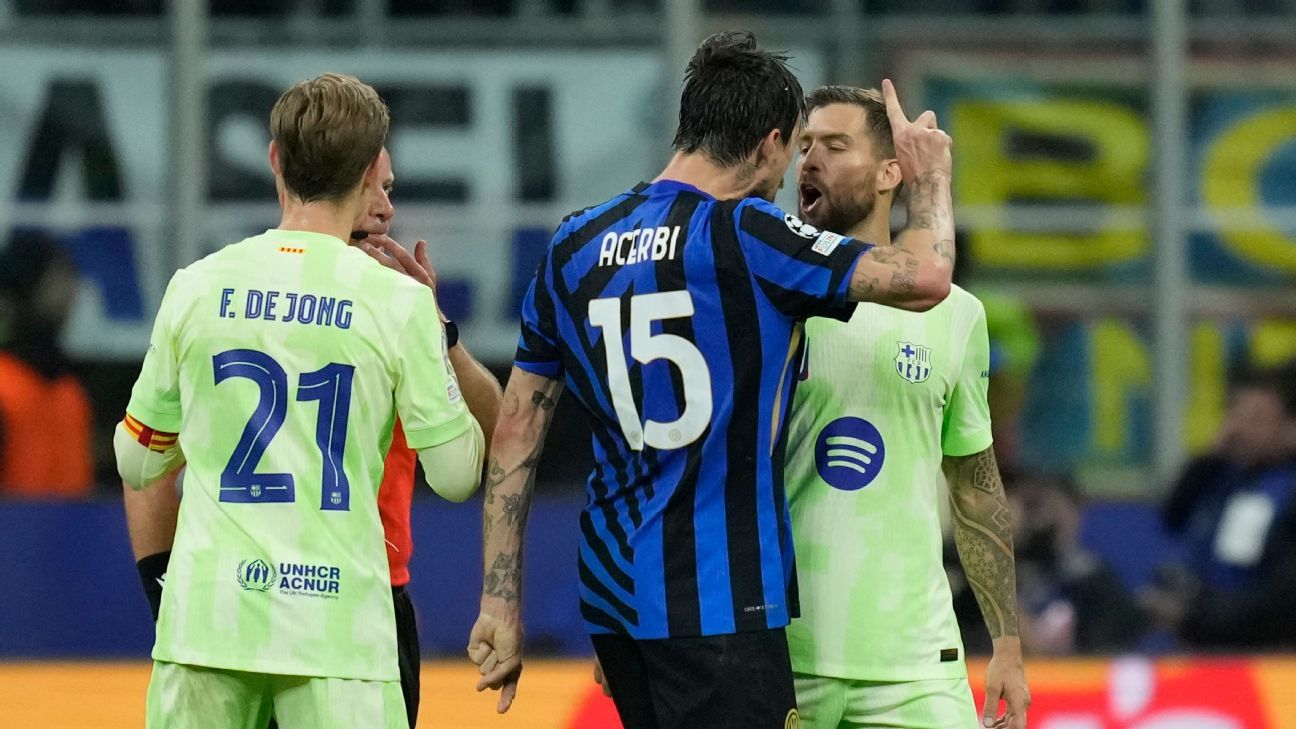 Barcelona’s Iñigo Martínez denies spitting at Inter Milan’s Francesco Acerbi