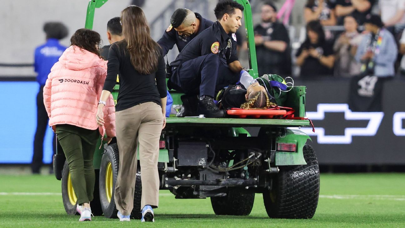 Angel City’s King ‘responsive’ after leaving field on stretcher