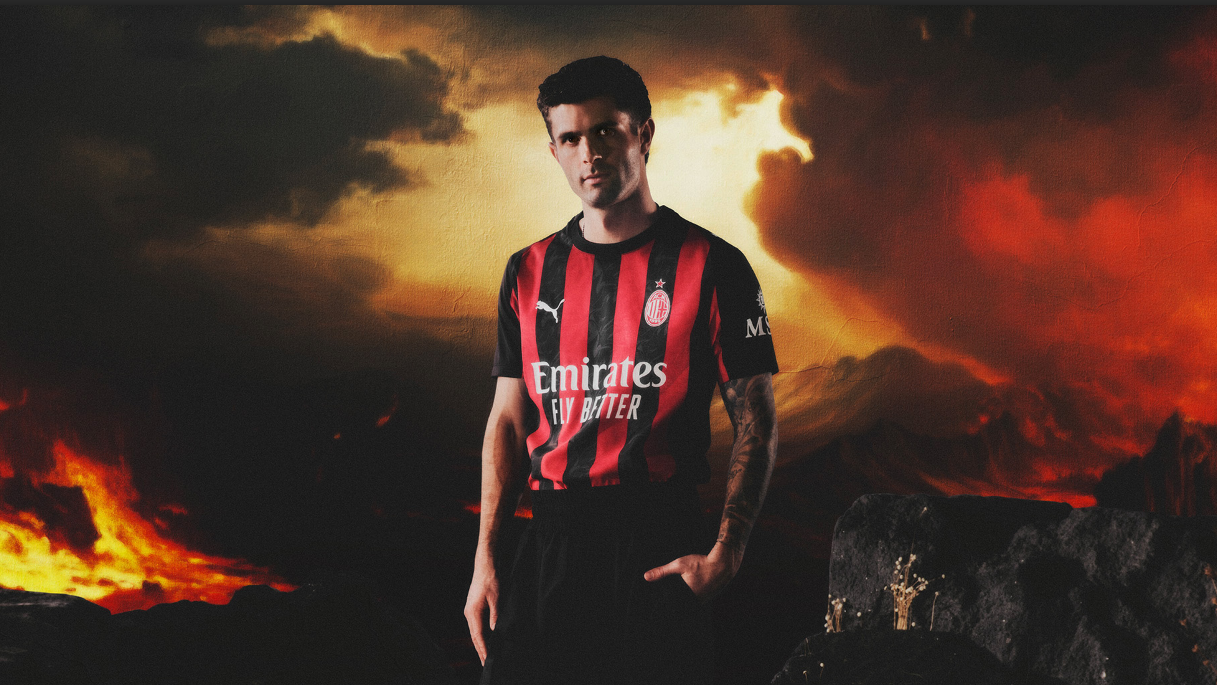 Flaming hot: Christian Pulisic models new AC Milan kit