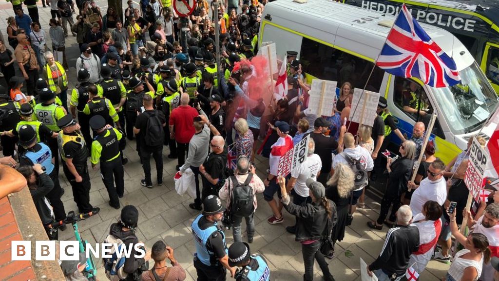Asylum hotel protesters met by counter-demonstrators in UK